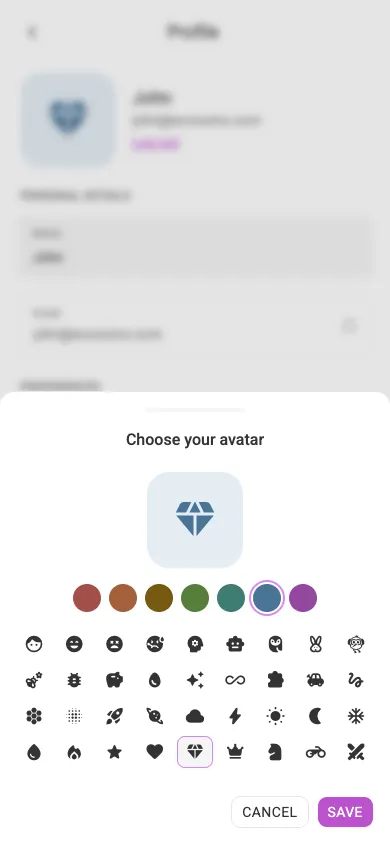 The avatar picker (mobile)