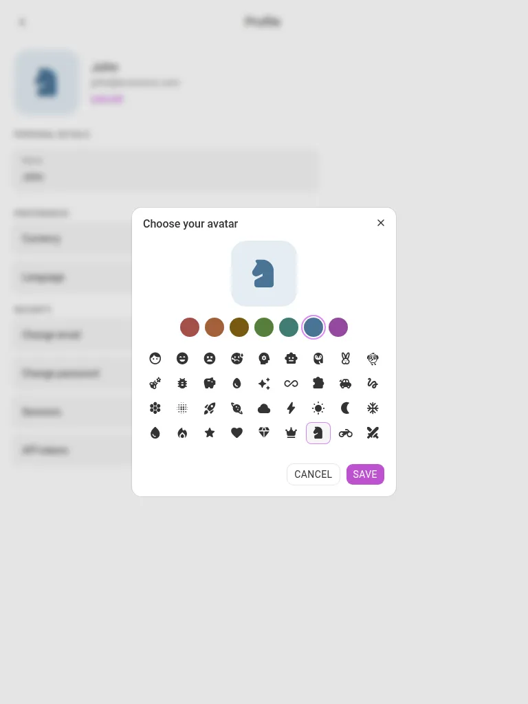 The avatar picker (tablet)