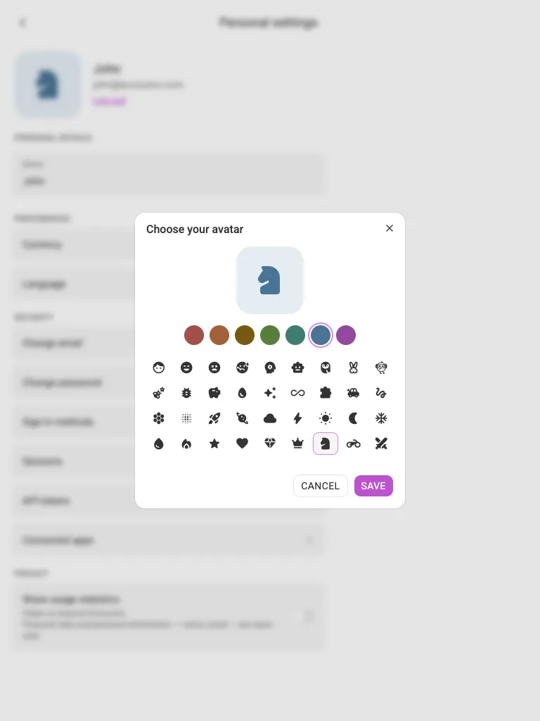 The avatar picker (tablet)