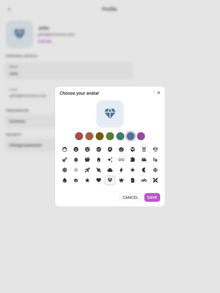 The avatar picker (tablet)