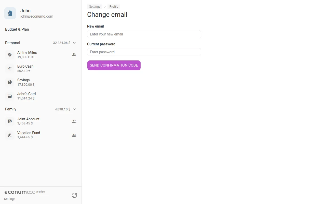 The change-email screen (desktop)