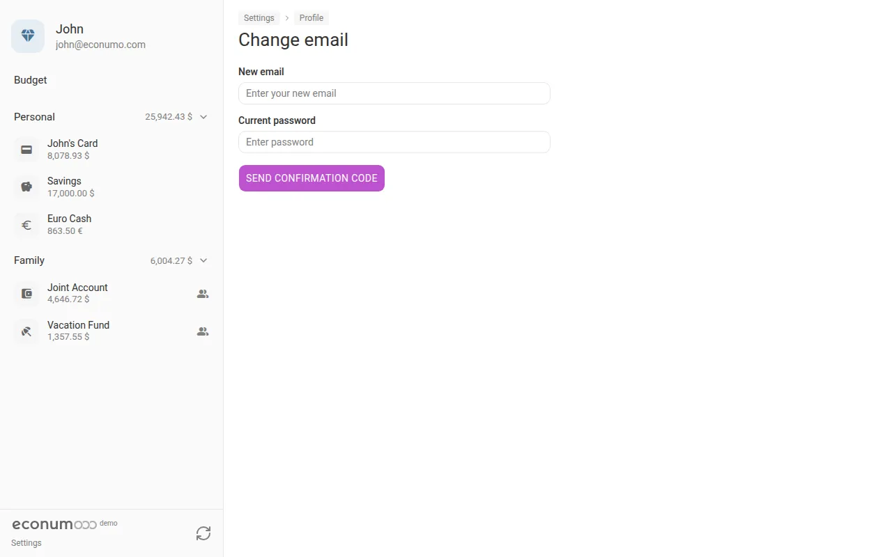 The change-email screen (desktop)