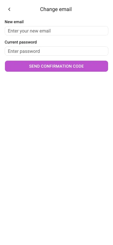 The change-email screen (mobile)