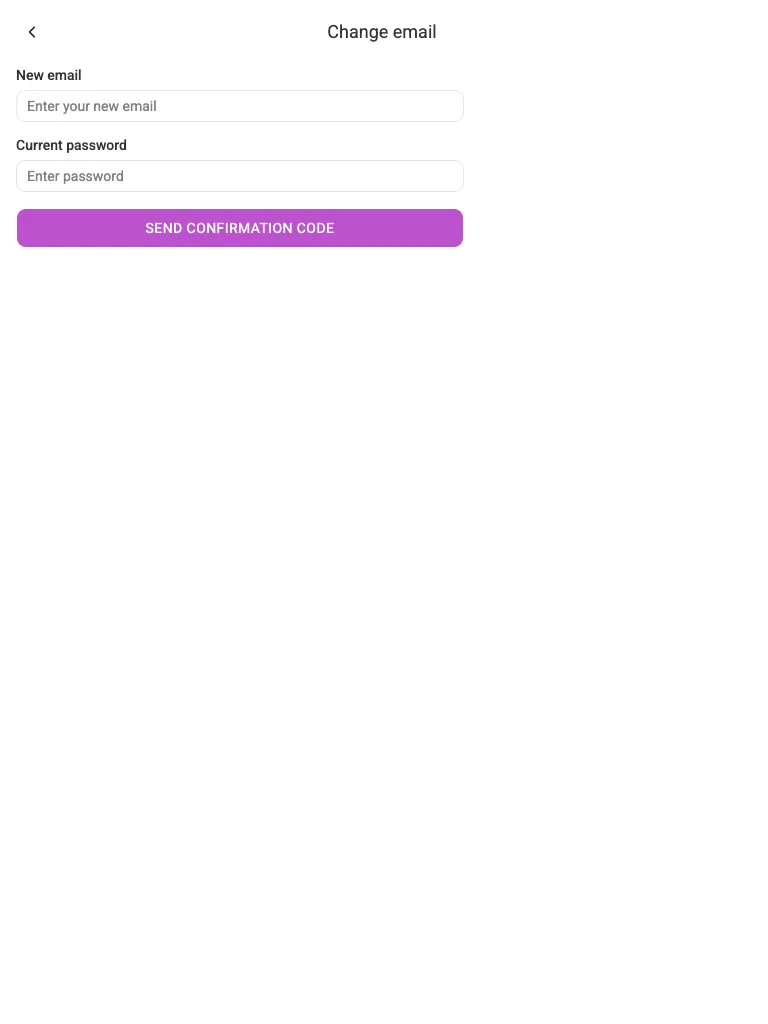 The change-email screen (tablet)