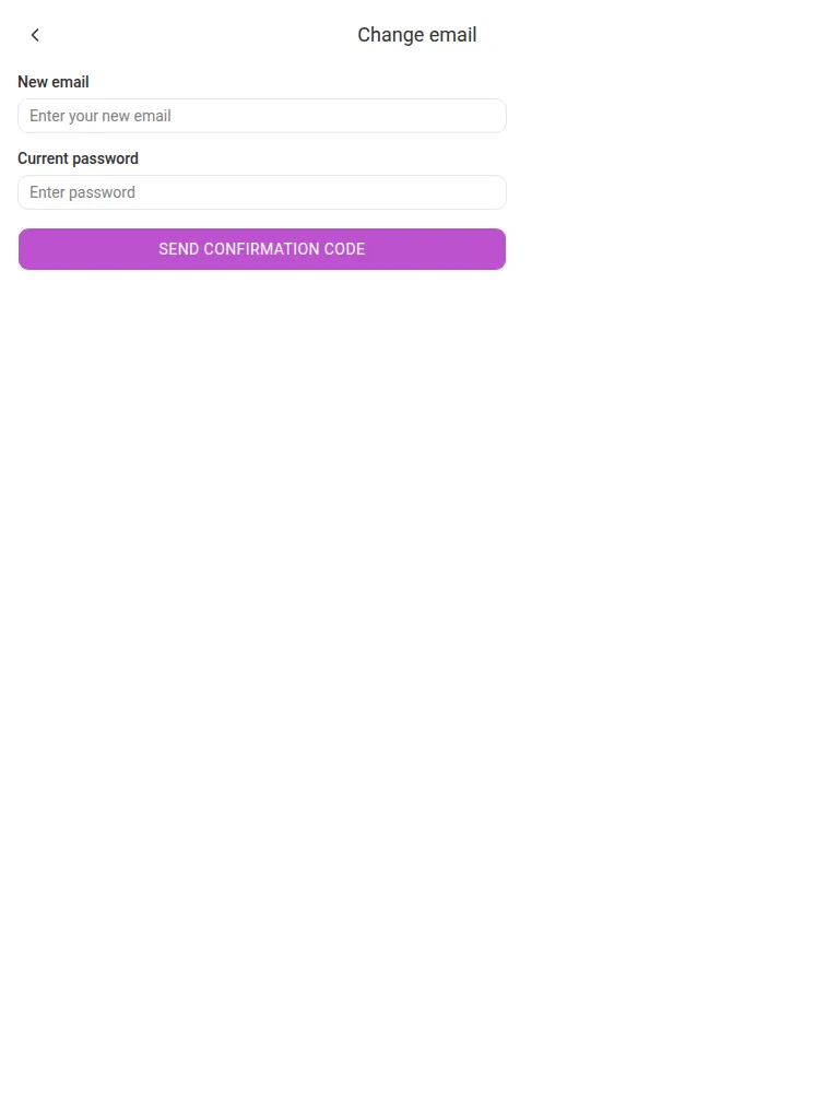 The change-email screen (tablet)