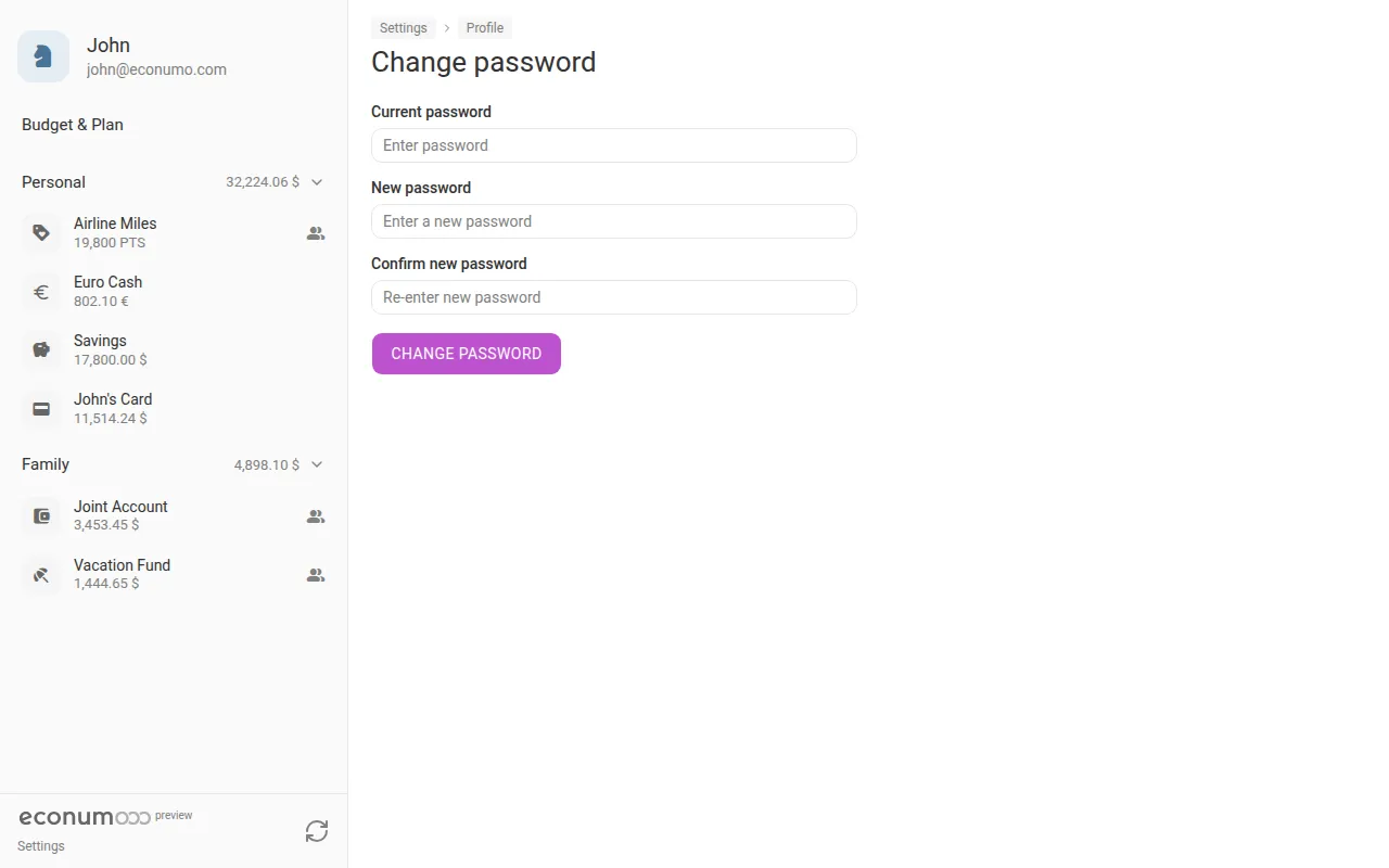 The change-password screen (desktop)
