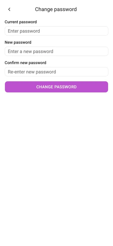 The change-password screen (mobile)