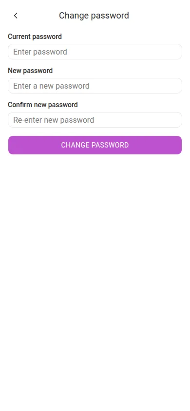 The change-password screen (mobile)