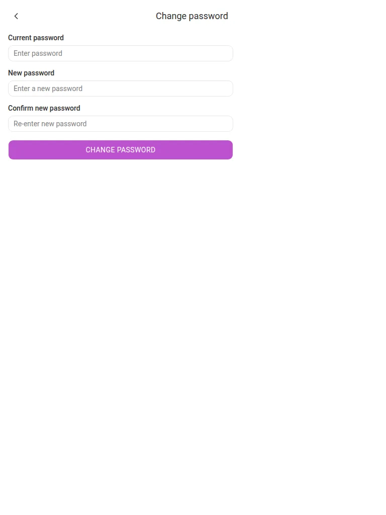 The change-password screen (tablet)