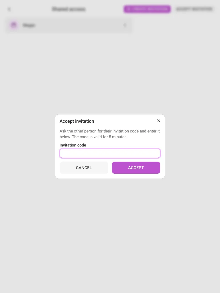 The accept-invitation dialog (tablet)