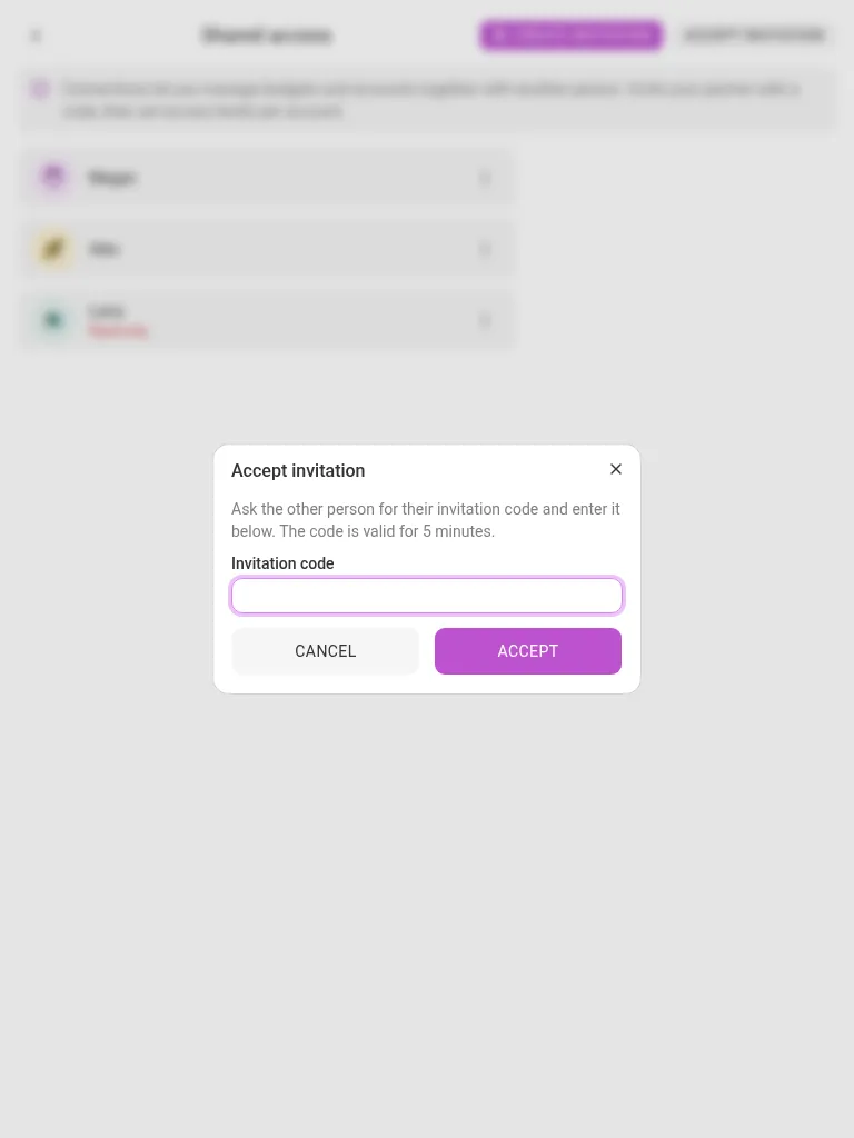 The accept-invitation dialog (tablet)