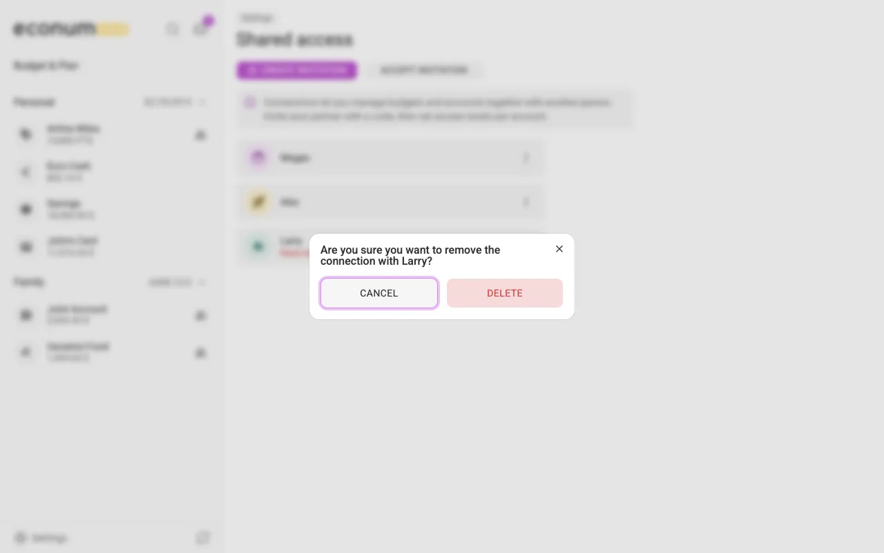Confirming the removal of a connection (desktop)