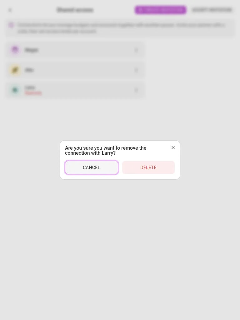 Confirming the removal of a connection (tablet)