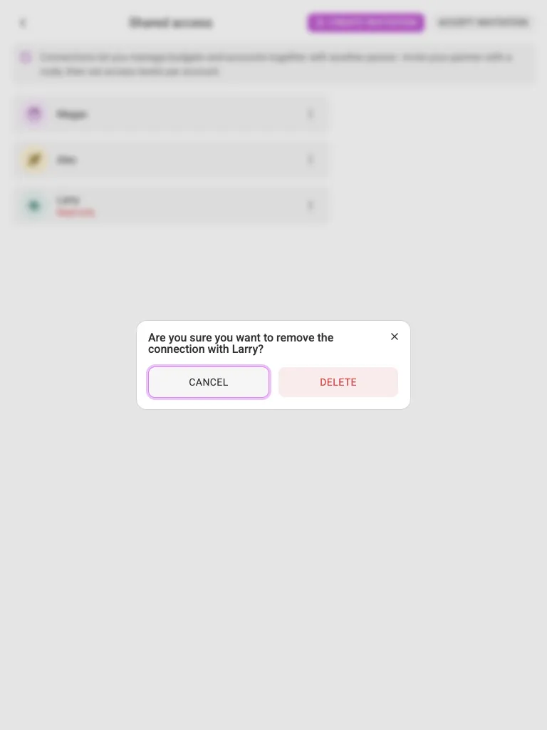 Confirming the removal of a connection (tablet)