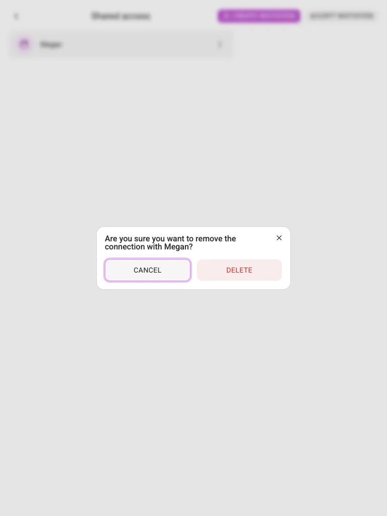Confirming the removal of a connection (tablet)