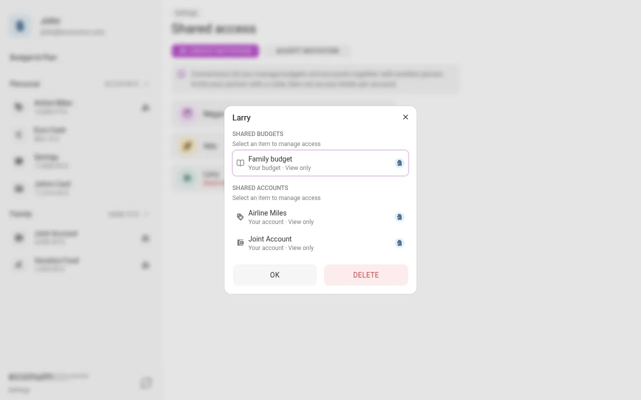 Shared items of a connection (desktop)