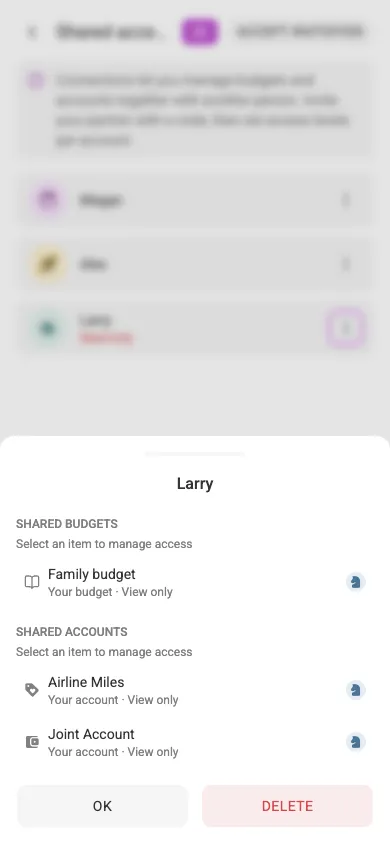 Shared items of a connection (mobile)