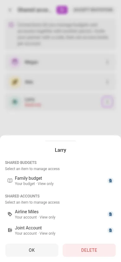 Shared items of a connection (mobile)