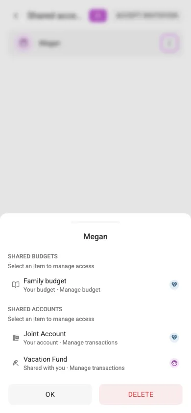 Shared items of a connection (mobile)