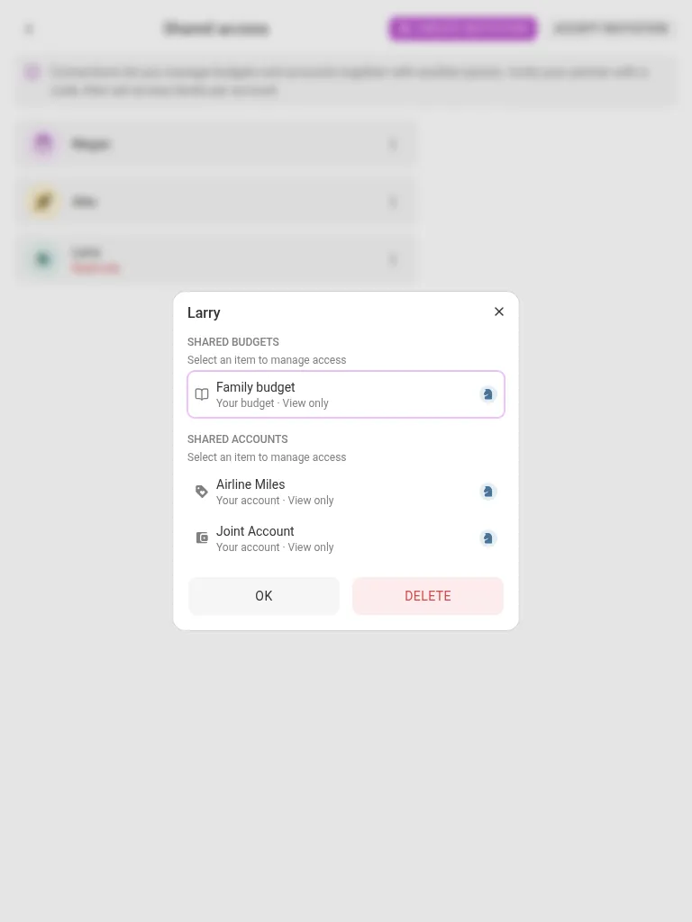 Shared items of a connection (tablet)