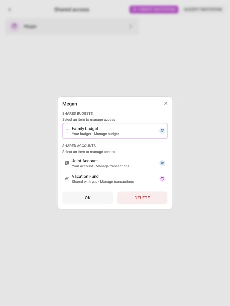 Shared items of a connection (tablet)