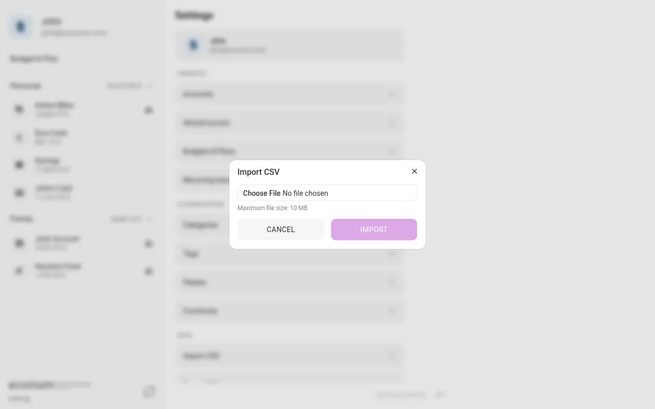 The import-CSV dialog (desktop)