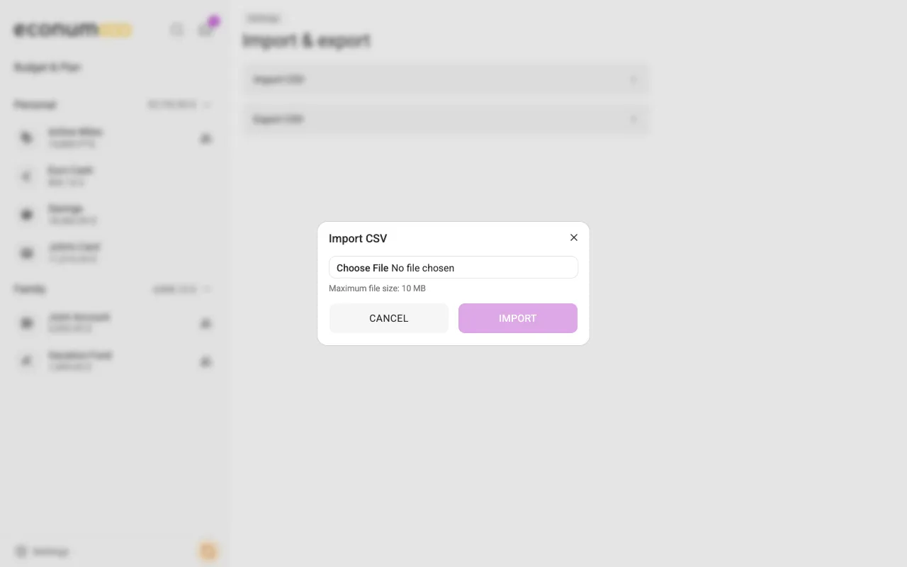 The import-CSV dialog (desktop)