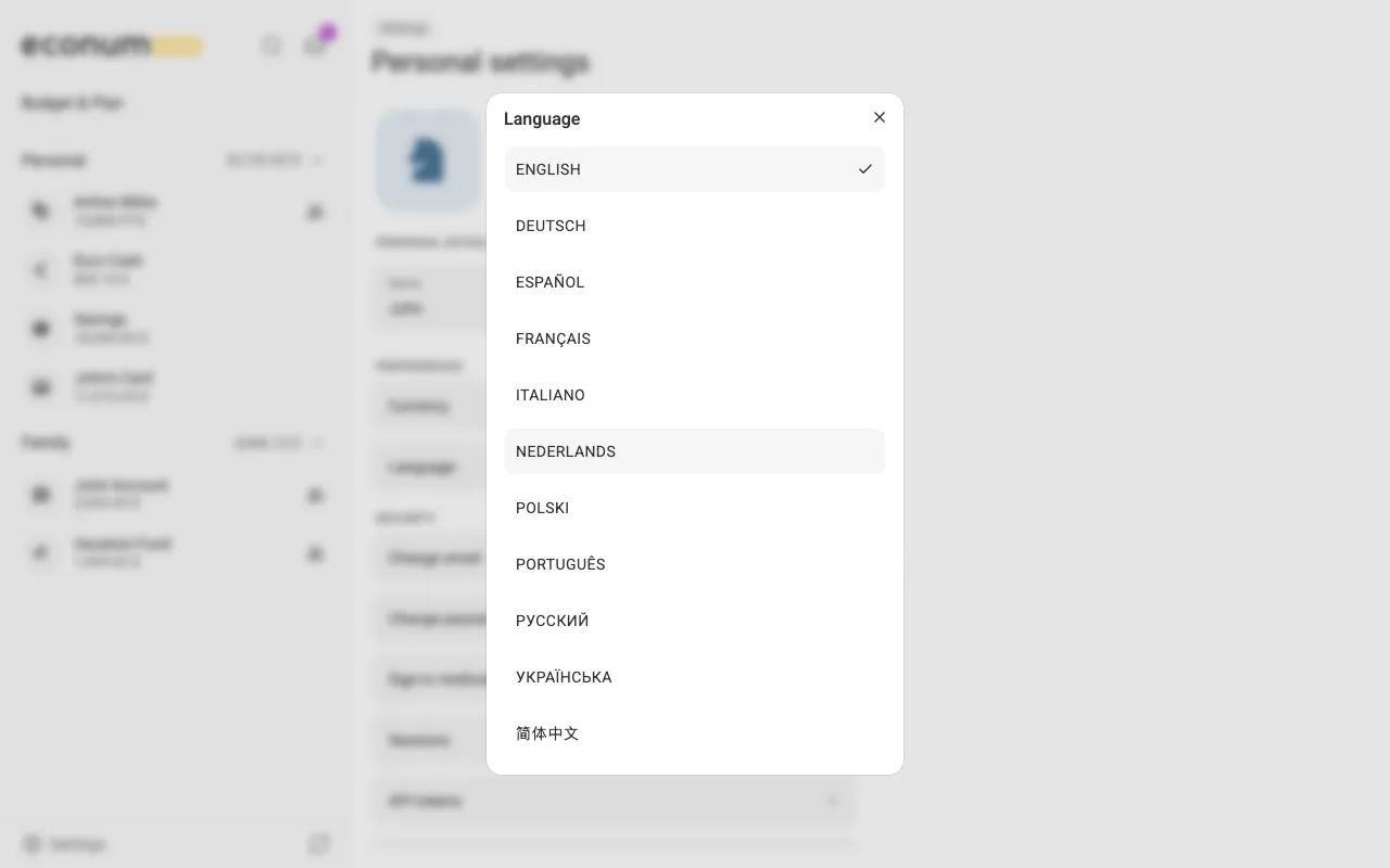 The language picker (desktop)