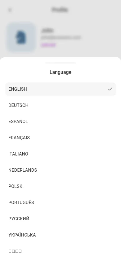 The language picker (mobile)