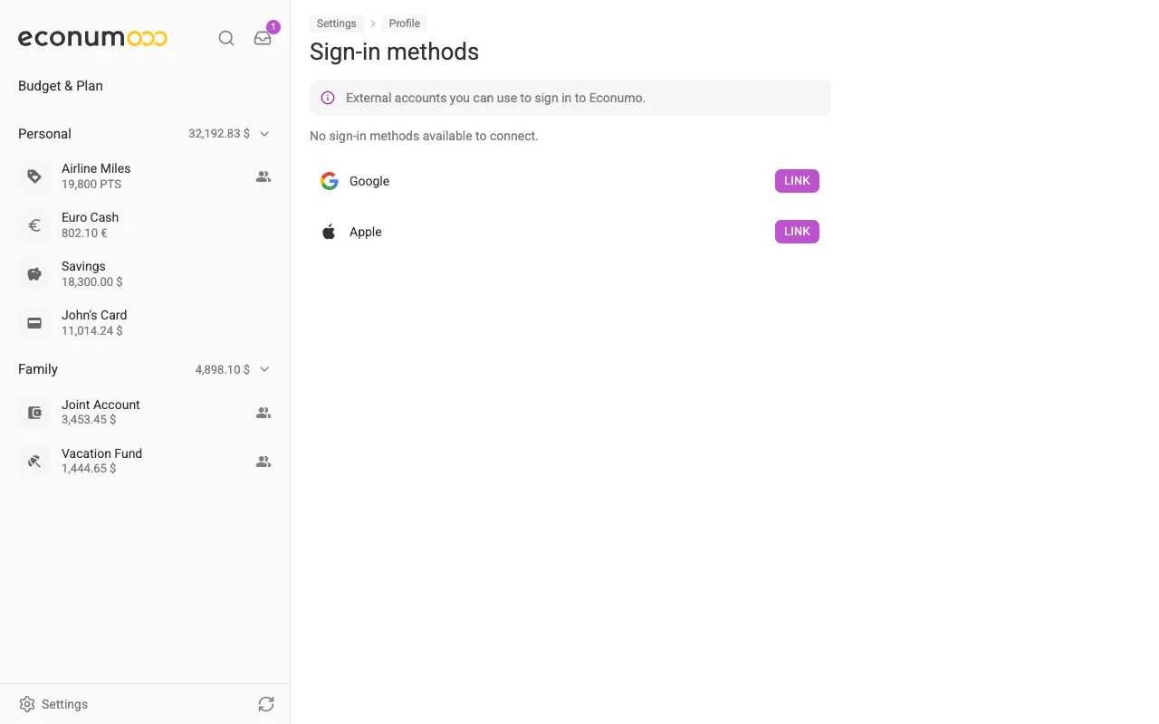 The Sign-in methods screen (desktop)