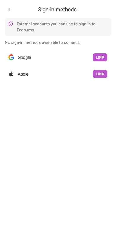 The Sign-in methods screen (mobile)