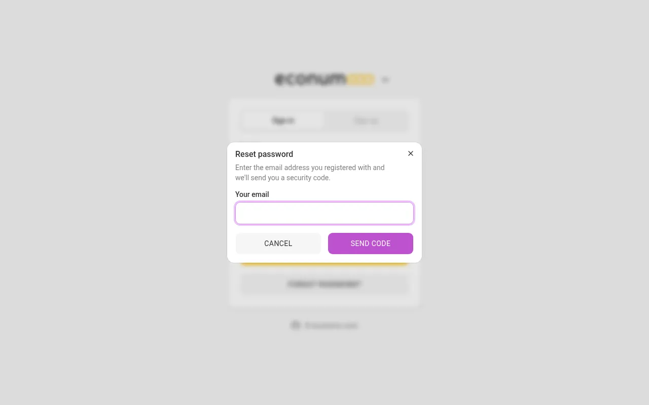 Password recovery — request a code (desktop)