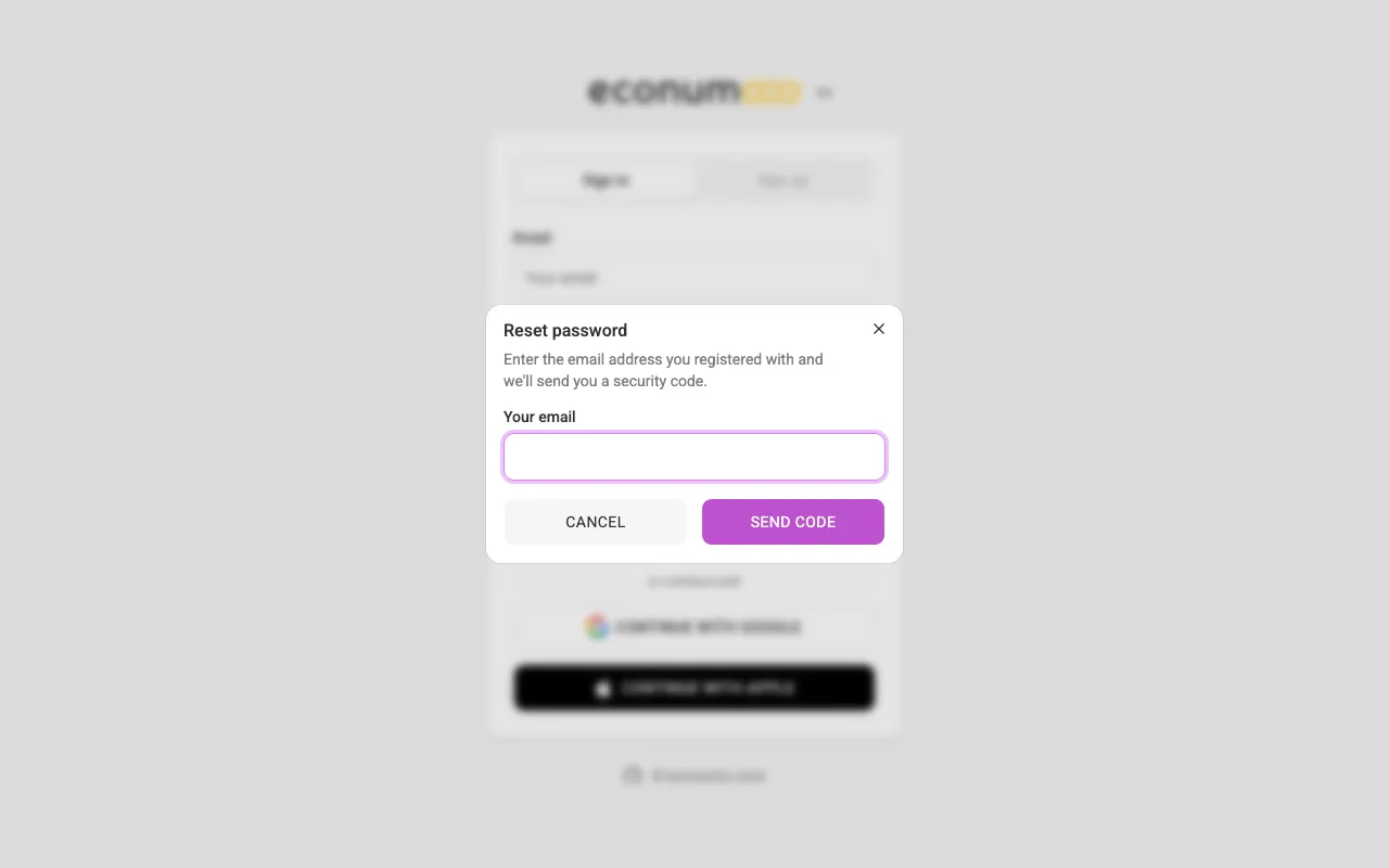 Password recovery — request a code (desktop)