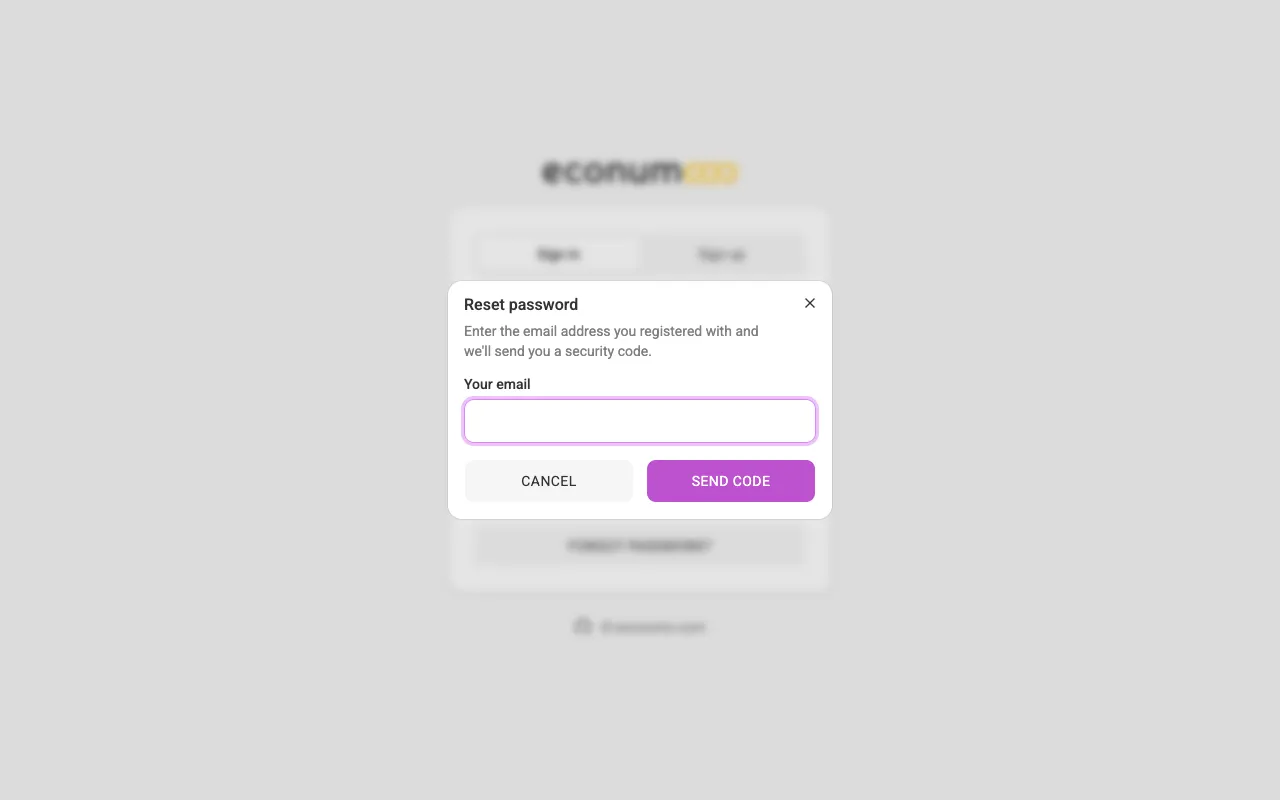 Password recovery — request a code (desktop)