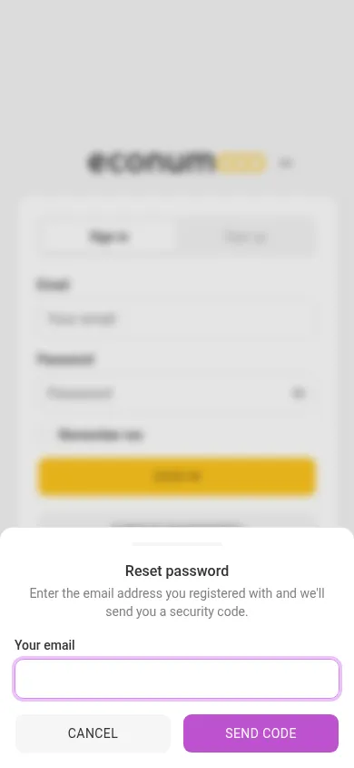 Password recovery — request a code (mobile)