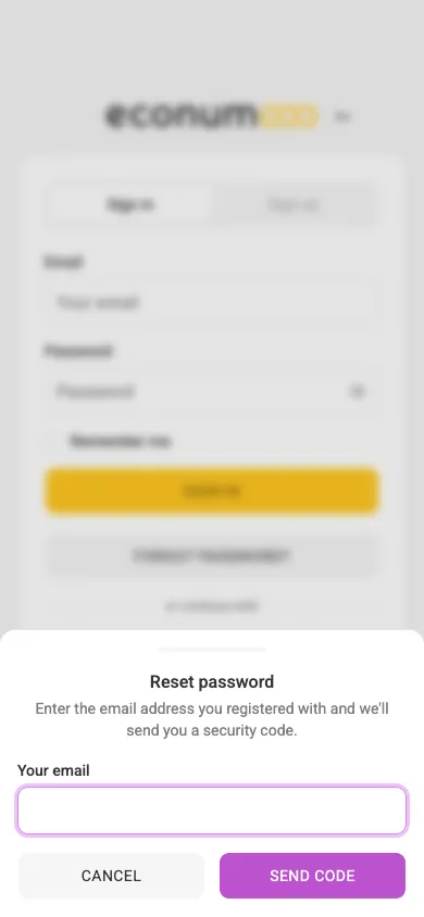 Password recovery — request a code (mobile)