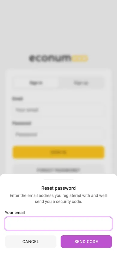 Password recovery — request a code (mobile)