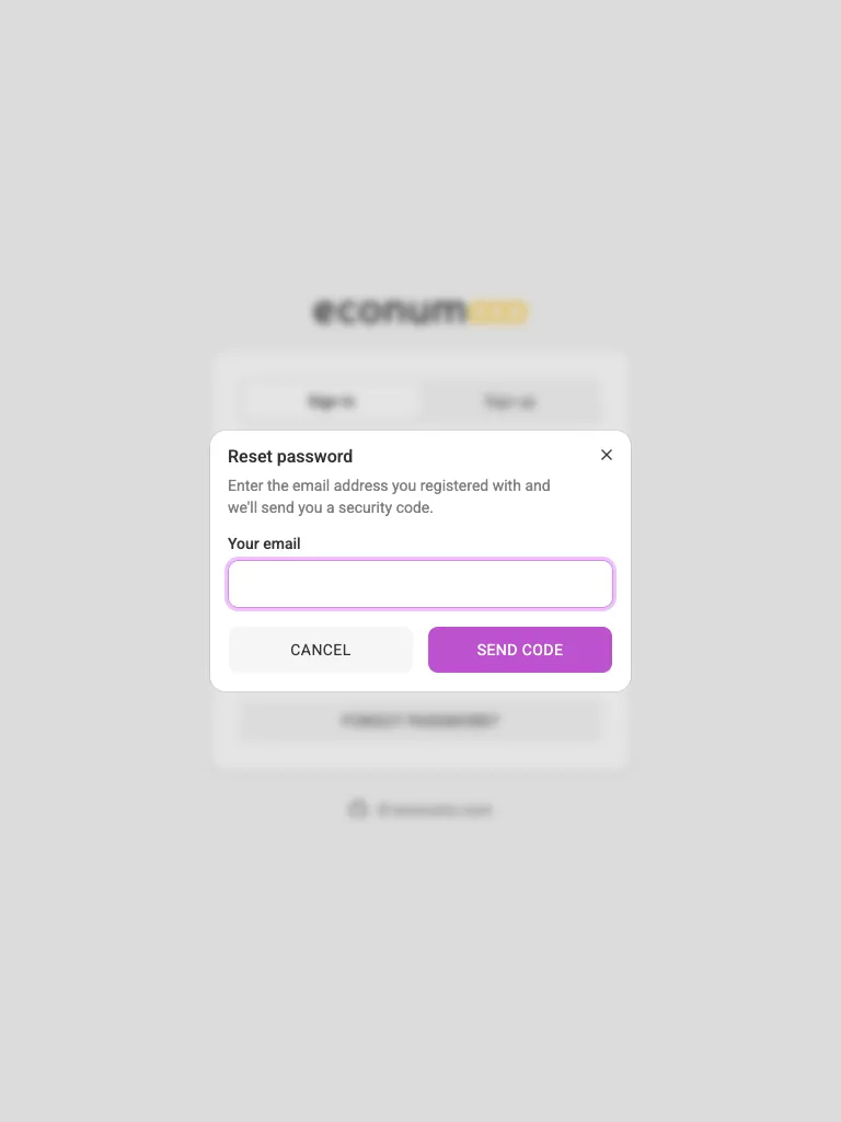 Password recovery — request a code (tablet)