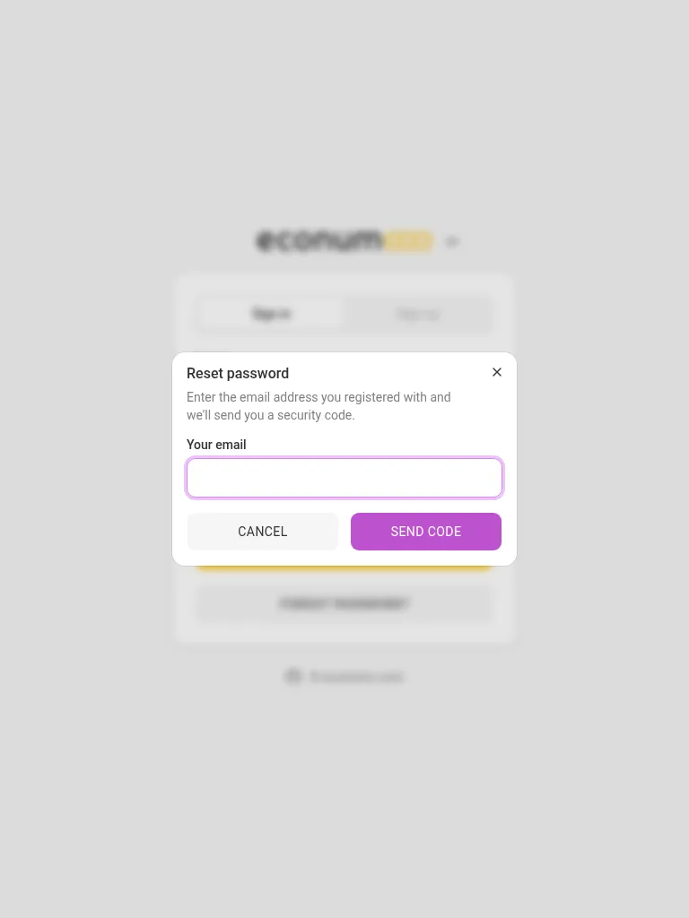 Password recovery — request a code (tablet)