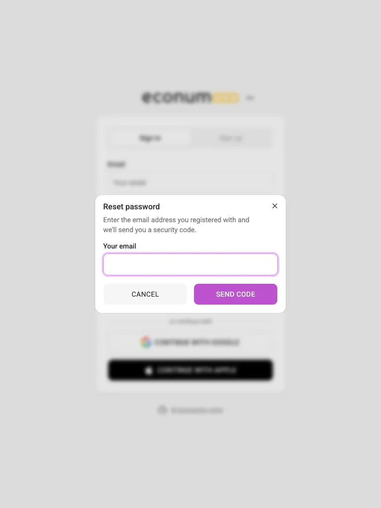 Password recovery — request a code (tablet)