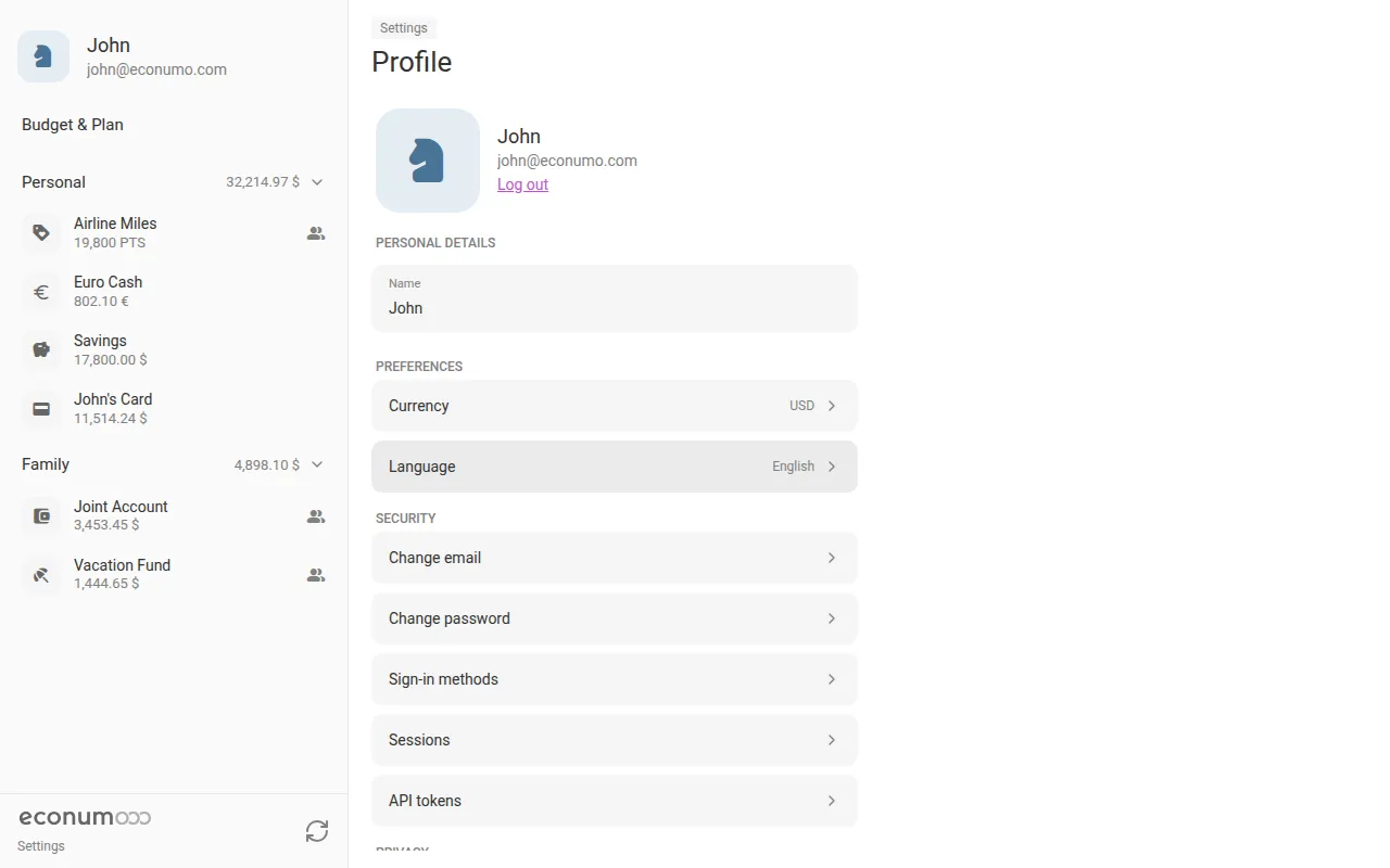 The profile screen (desktop)