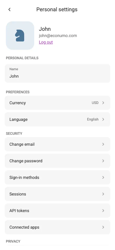 The profile screen (mobile)