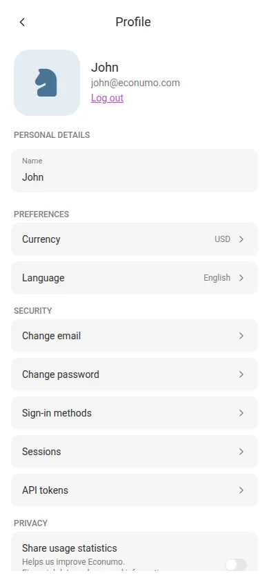 The profile screen (mobile)