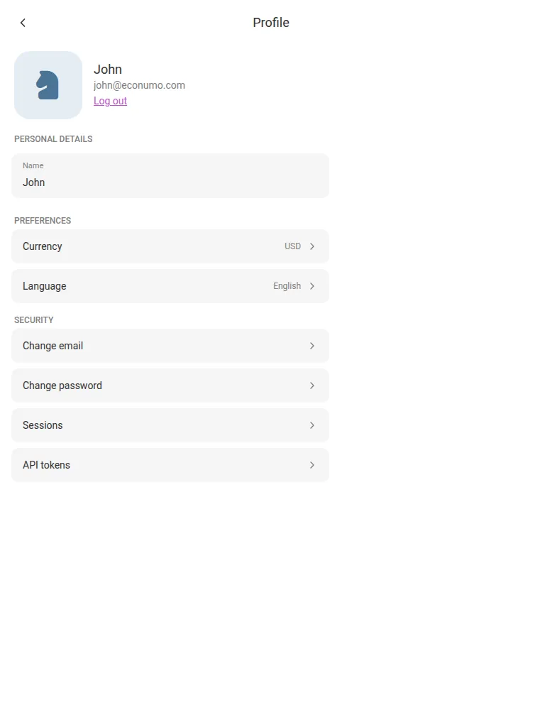 The profile screen (tablet)