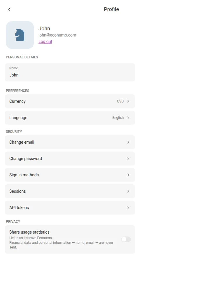 The profile screen (tablet)