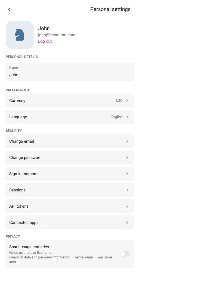 The profile screen (tablet)