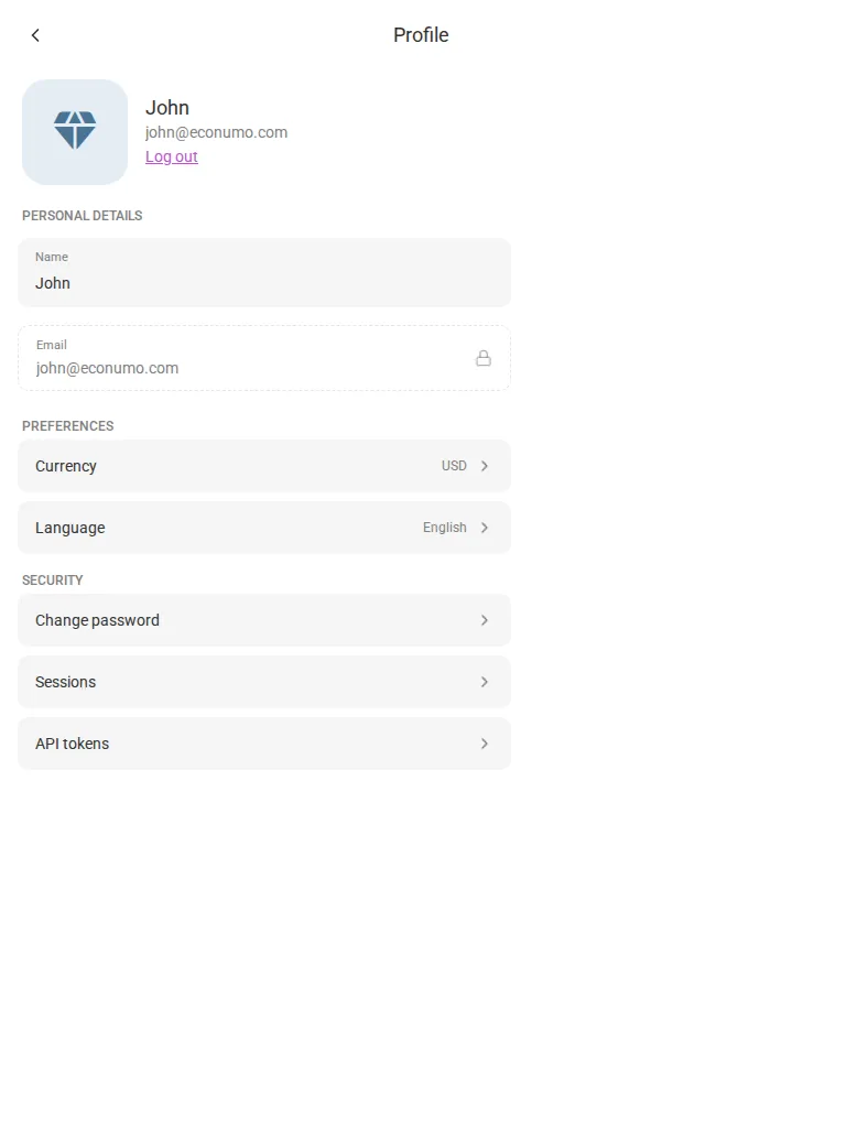 The profile screen (tablet)
