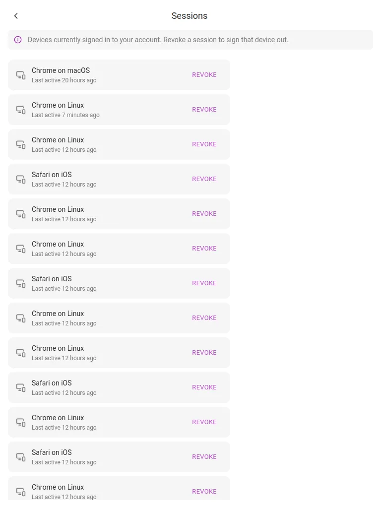 The sessions list (tablet)
