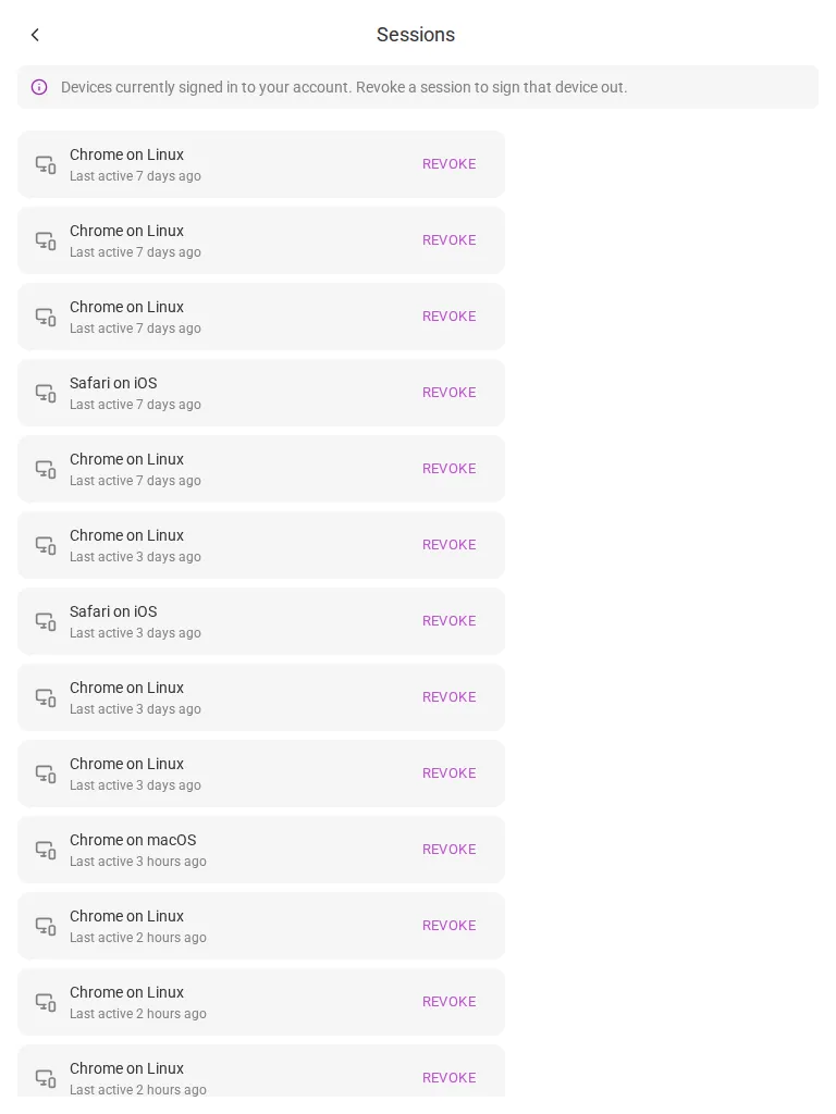 The sessions list (tablet)