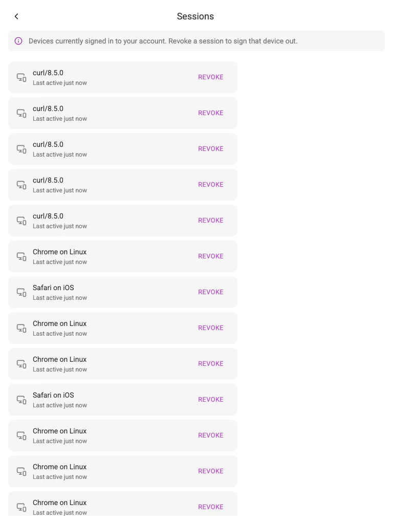 The sessions list (tablet)